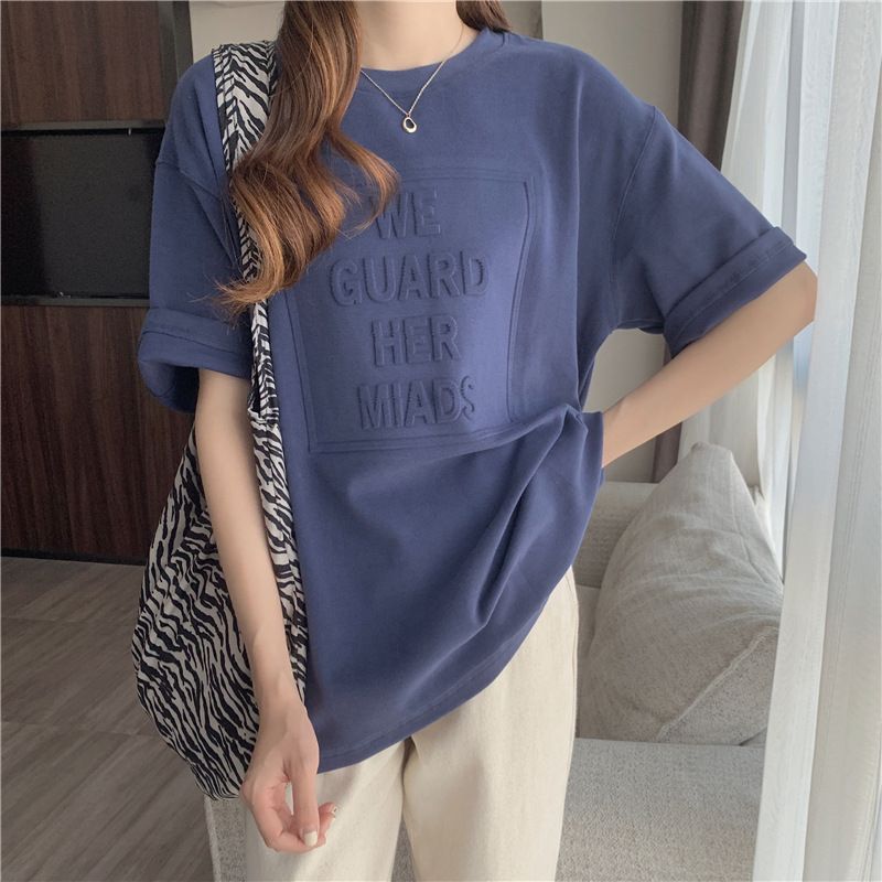 786# Women's New Loose Embossed Letter T-Shirt Round Neck Half-Sleeve Top