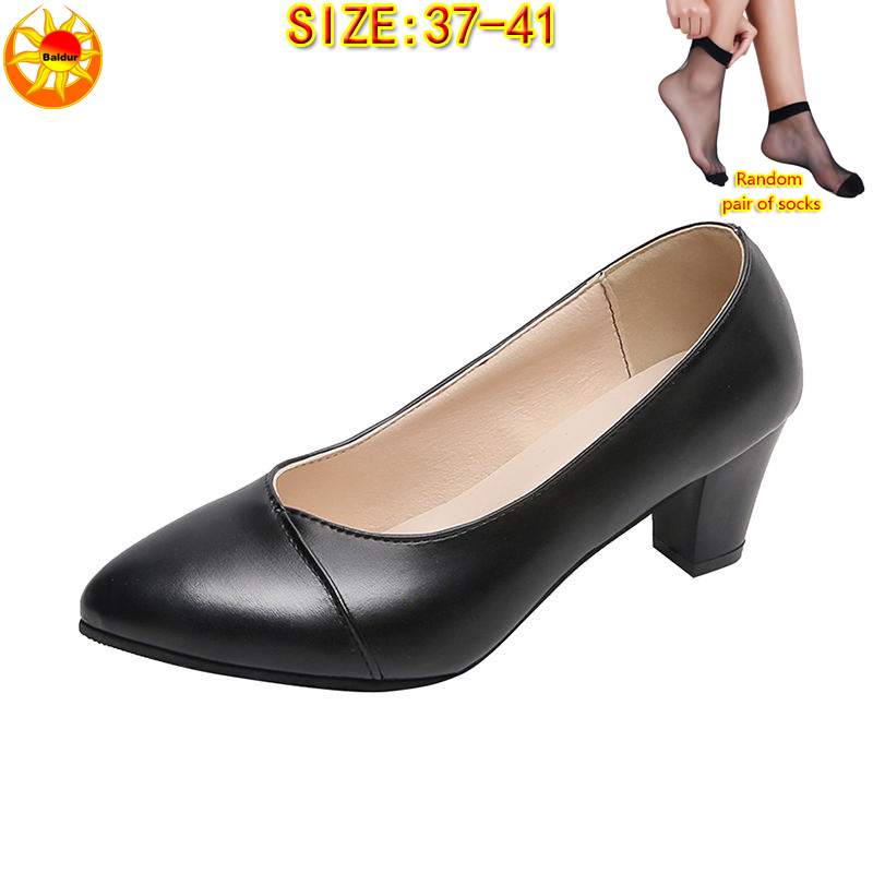 Ladies fashion heels shoes women's soft PU leather midheel business