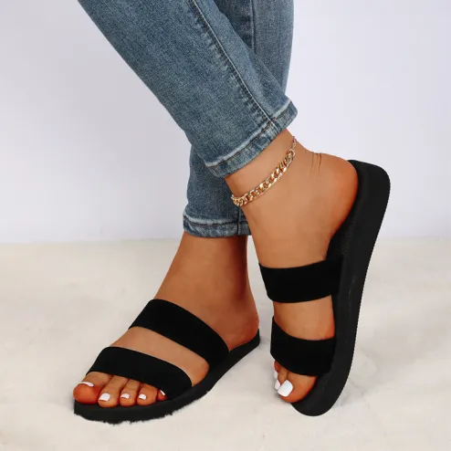 Women Slippers Summer New Fashion Round Toe Wedges Heel