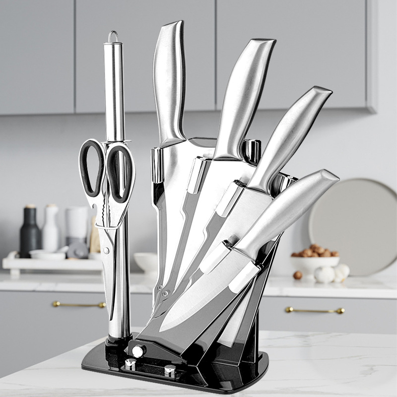 7 PCS High Carbon Stainless Steel Kitchen Knife Set for Chef, Super Sharp Knife Set with Acrylic Stand, include Steak Knives, Sharpener and Scissors