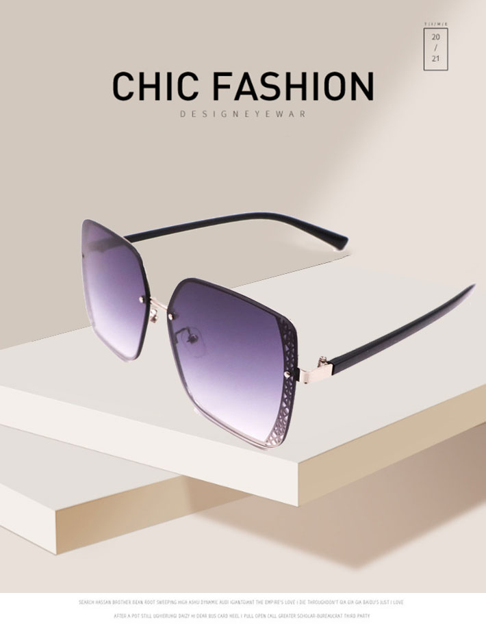 414 Oversized Women Sunglasses Fasionn Gradient Tint Lens Sun Glasses for Female Wide Square Shades Rimless Big Wide Face
