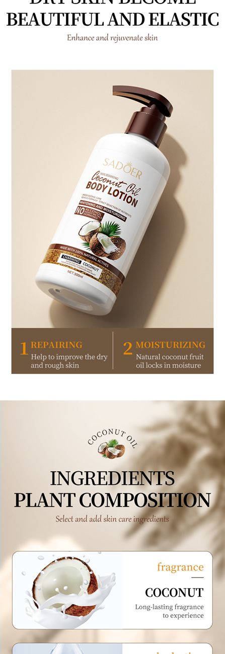 SADOER Coconut Nourishing Body Lotion,Moisturizing Nourishing Skin Beauty Body Lotion
