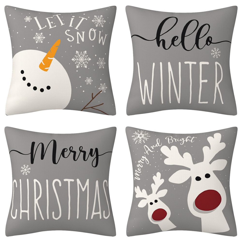 MIIM-02 Christmas Pillow Covers 45x45cm, Xmas Snow Man Grey Elk Deer Decorative Throw Pillows Farmhouse Linen Winter Holiday Cushion Case for Sofa Couch Outdoor Decor