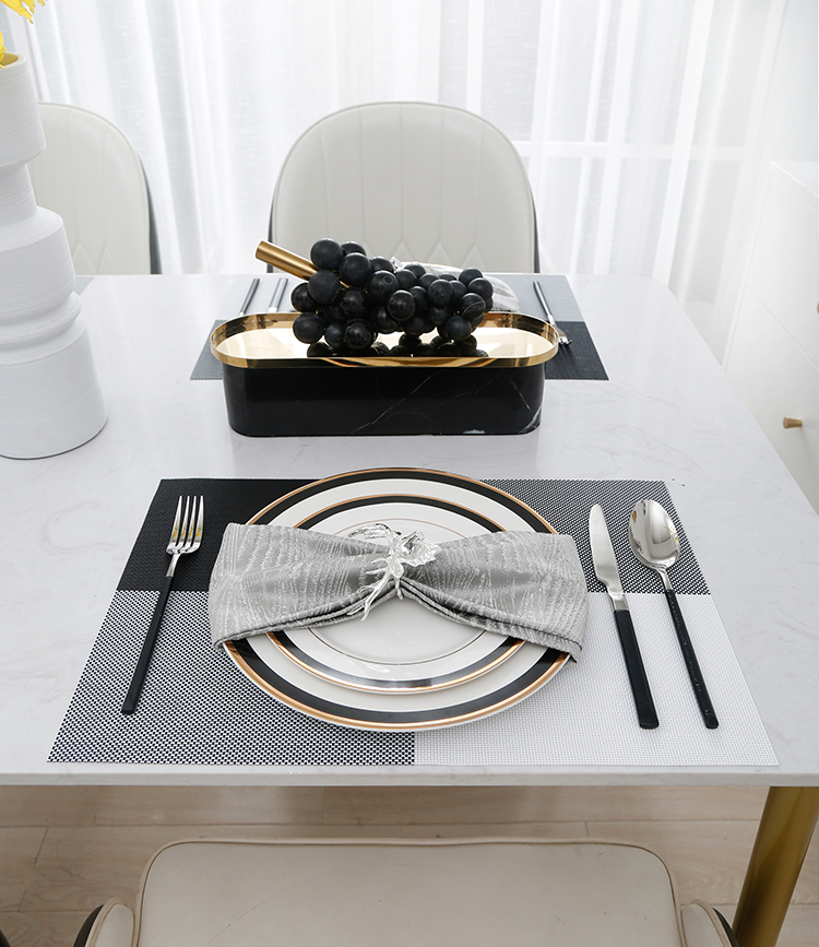 Createshao PVC Vinyl Modern Color Matching Gradient Multi-Lattice Four-Square Woven Non-Slip Placemat Restaurant Table Mat kitchen Insulation Pad