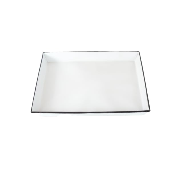 Durable Ceramic Material Luxury Dish Pasta Plate White Porcelain Square Plates And Bowl With Black Rim T-14