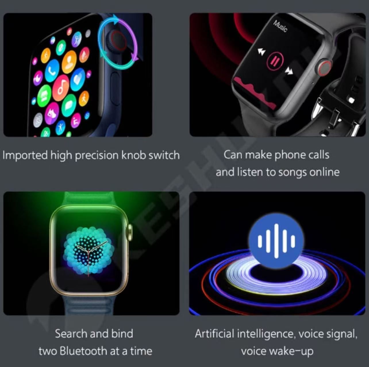 Series 10 Smart Watch 3+1 Set. It has high-precision heart rate and blood pressure detection functions, the Dynamic Island feature, Bluetooth calling function, the ability to record steps during exercise, information reminder function, and is a multi-functional smart watch.