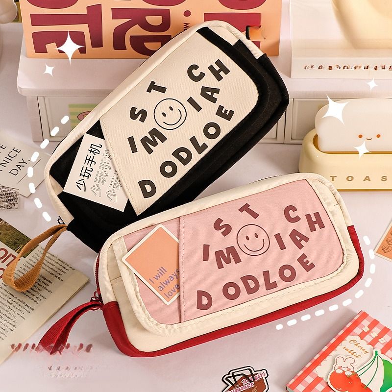 New portable color-blocked letter pencil case, large-capacity high-value stationery box, stationery bag