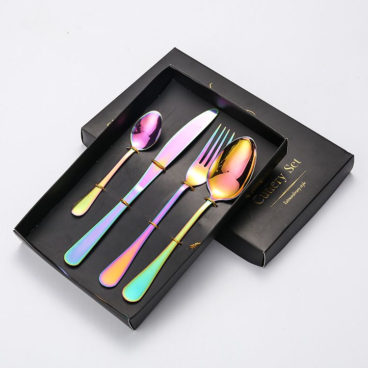 4-piece stainless steel cutlery set, knife, fork and spoon 4-piece gift box setMulticolor