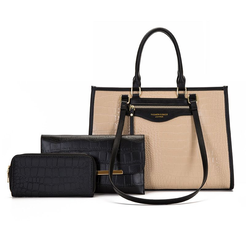 Cross-border Women's Bag Handbag Fashion Three-piece Bag Handbags Textured Shoulder Bag Crocodile Pattern Female Bag