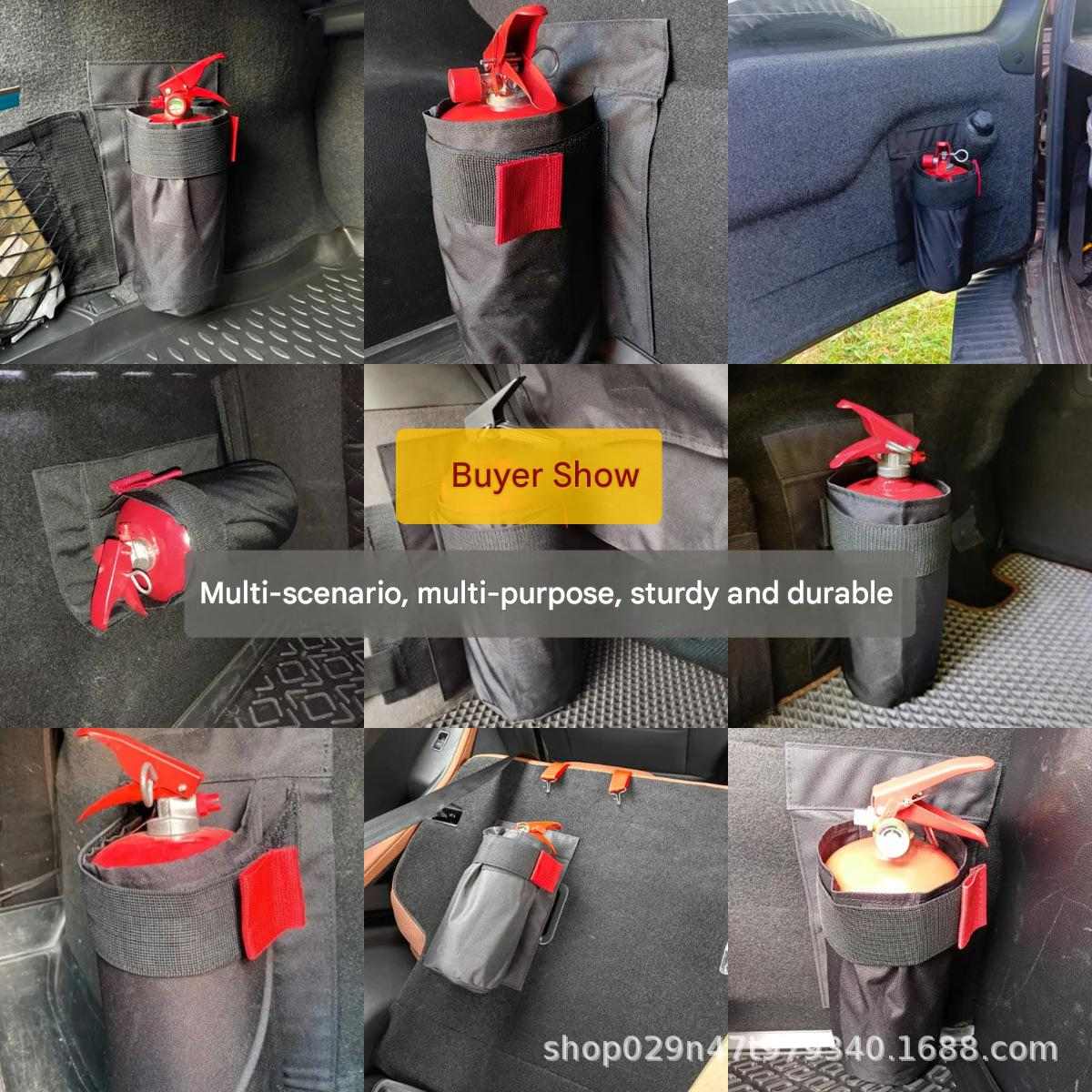 Car Fire Extinguisher Storage Bag Trunk Fixed Organizer With Magic Sticker Universal Vehicle Fire Extinguisher Fixing Holder Auto Interior Accessory