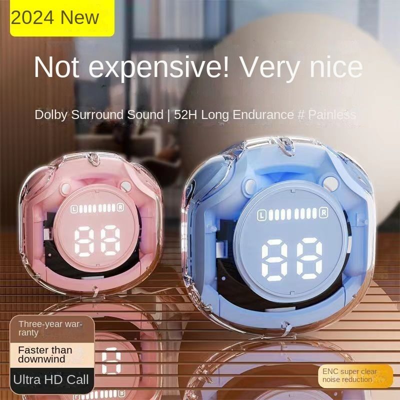 New sports Bluetooth HK6 headphones transparent digital display long battery life transparent second-generation noise reduction