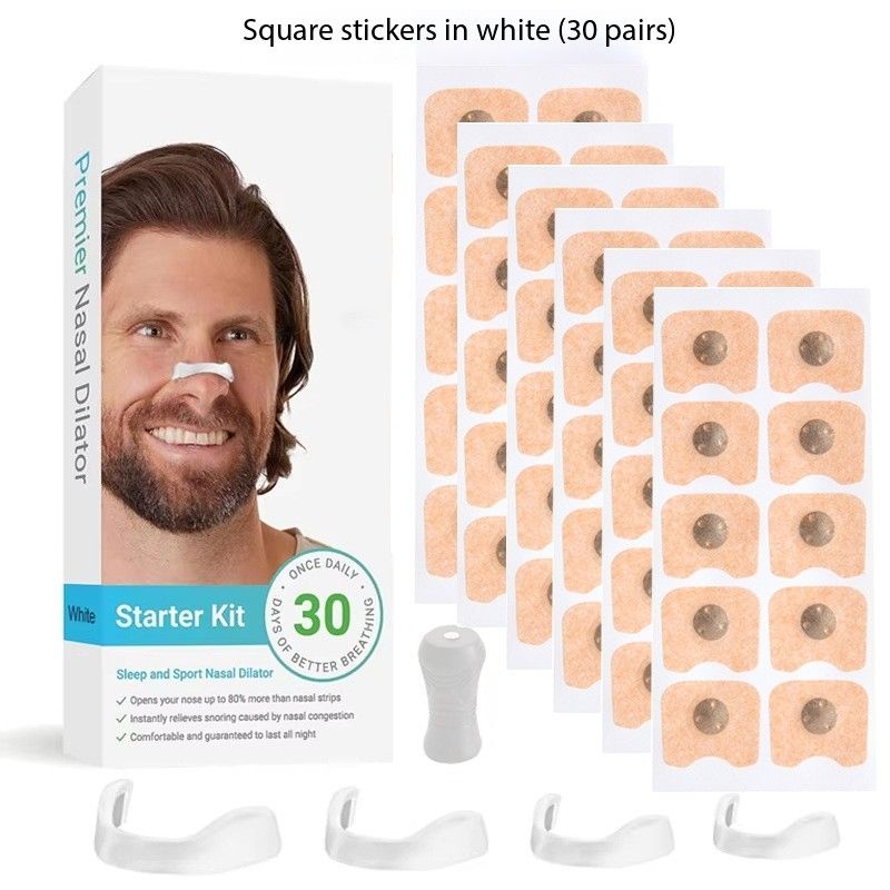 Magnetic nasal ventilating strips, nasal clips, nasal straps, intake breathing expanders30 pairs of white square set