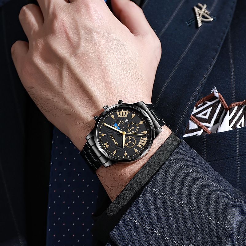 Calendar steel band watch men's large dial quartz watch men's watch foreign trade men's watch