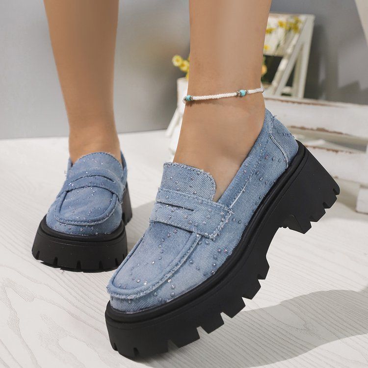 Large-size thick-soled waterproof platform single shoes women spring and autumn new low-help leisure comfortable lazy slip-on loafers
