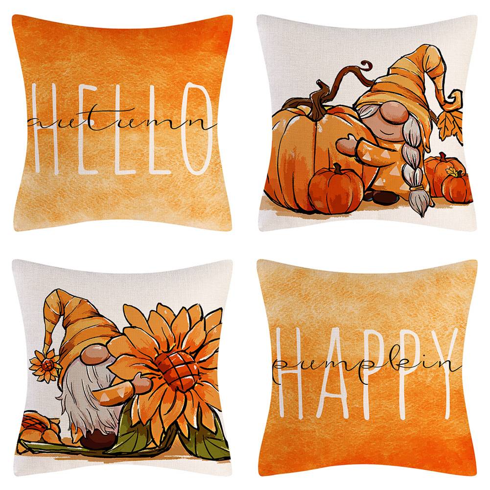 SXKI-73 Fall Outdoor Throw Pillow Covers 45*45cm Halloween Pumpkin Décor Autumn Thanksgiving Orange Decorative Cushion Cases Home Decorations for Couch Sofa Living Room Farmhouse,Gnomes