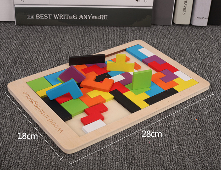 Children's Early Education Wooden Fun Color Classic Tetris Puzzle Toy