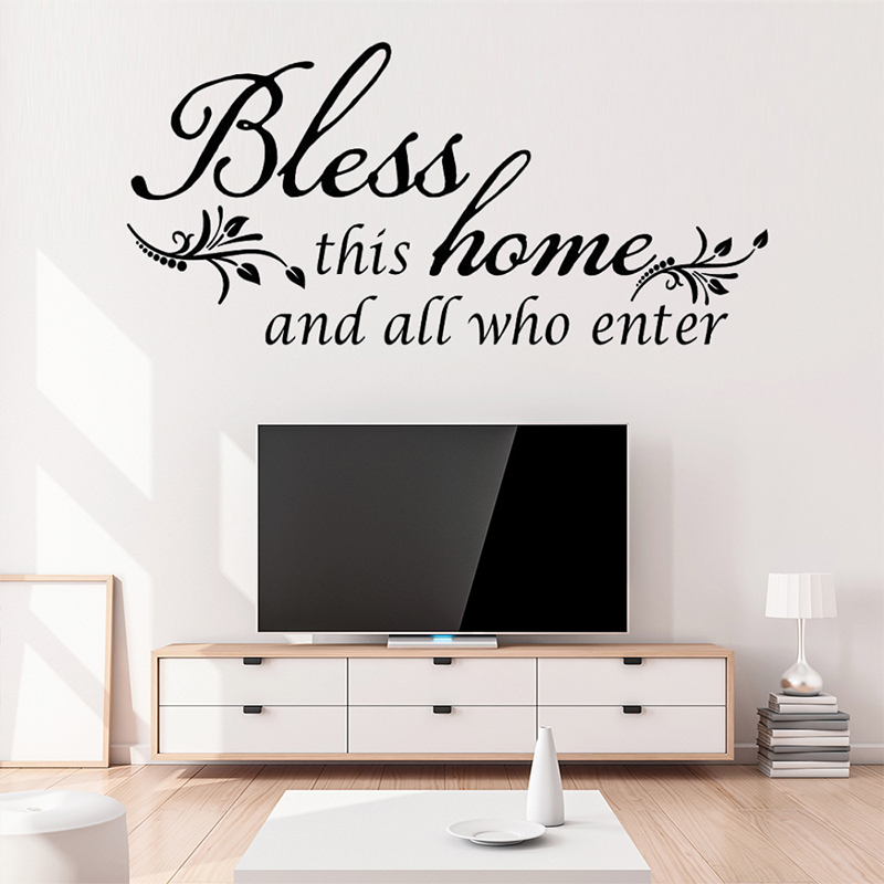 Bless This Home and All who Enter - Vinyl Wall Decal Entryway Living Room Décor Art Letters Quotes Stencil