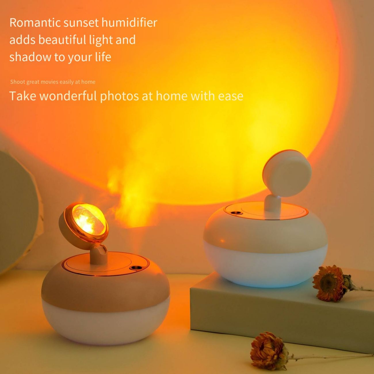 New Creative Ambient Sunset Lamp Humidifier Silent Ultrasonic Water Replenisher Mini Aroma Mist Humidifier for Home Bedroom Desktop Decor