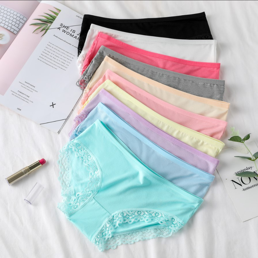 1/11Pcs/set Ladies Underwear Knickers Women's low waist lace Lingerie Solid Color Briefs Panties for 50-63kg