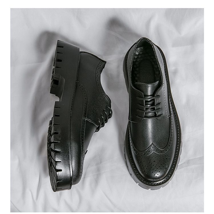 Spring and Autumn's new Bullock big head leather shoes, low-top outdoor lace-up casual shoes for teenagers, thick-soled fashionable men's shoes