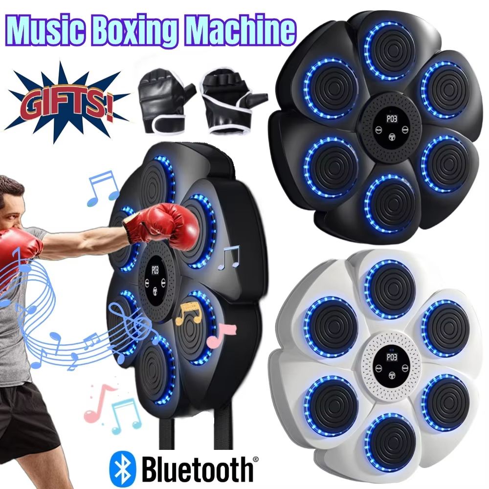 Music Boxing Machine Puncher Wall Mounted Boxing Fitness Training Punching Exercise Equipment RGB Light Indoor Sports Equipment with Gloves for Home Workout