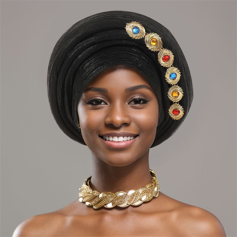 846817273132 Women Hats Headscarf For Fashion Nigerian Weddings Hat Woman Head Band Ladies Headband Lady Head Scarf CapBlack