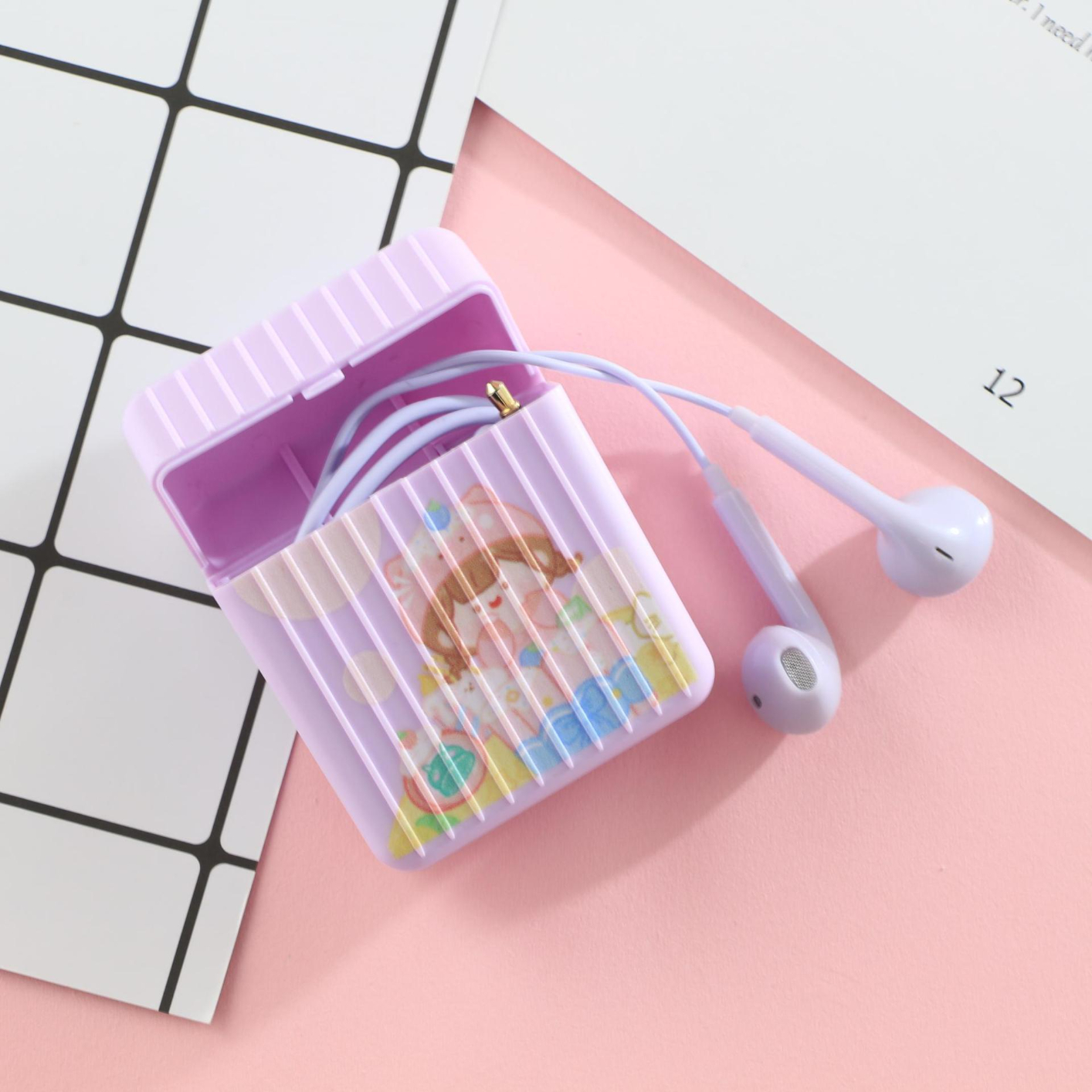 KIKI-358 Cute Luggage Cartoon Earphone in-Ear Earbuds 3.5 mm Wired Headphone With Microphone Storage Box Universal Headset Girl Gift