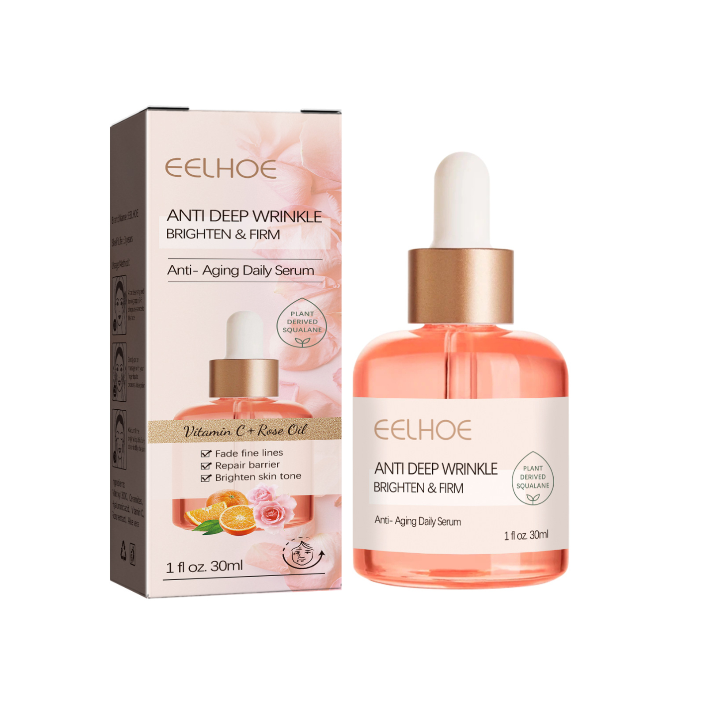 Deep Anti Wrinkle Serum Rose Oil VC Anti-Aging Essence Improve Fine Lines Lifting Shrink Pores Moisturize Face Skin Care