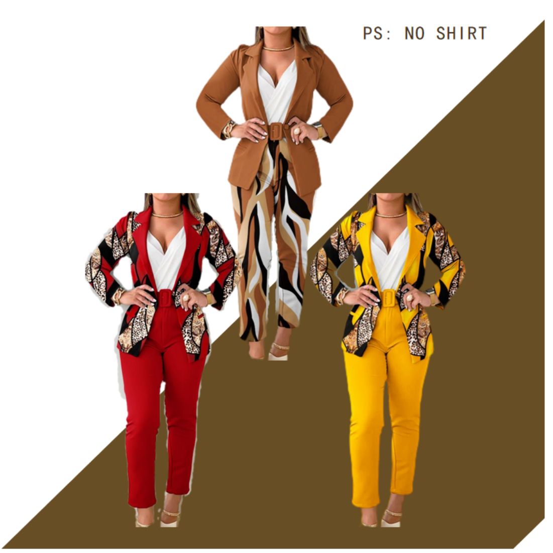 Ladies Suit Pants Suit with Belt Printing Office Church Conference Professionals Business Elite Suit NO SHIRT suit lady ladies woman women jacket coat trousers set pants