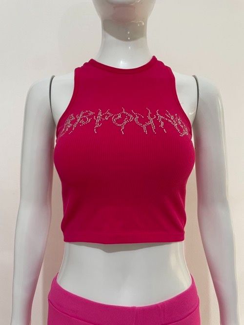 New solid color round neck sleeveless pullover hot diamond crop top casual slim crop top casual sexy little vest