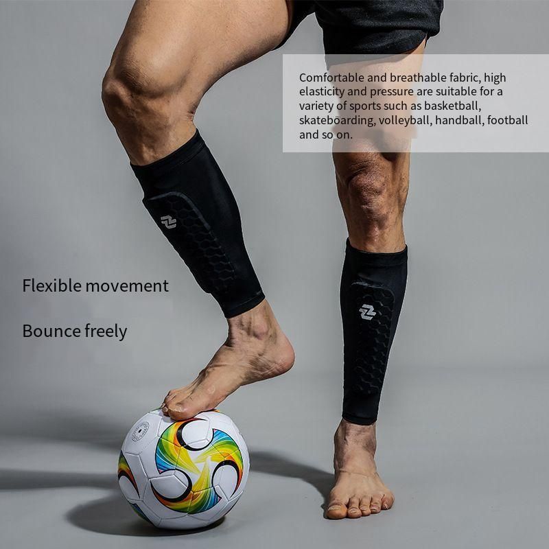 Honeycomb Anti-Collision Calf Sleeve Soccer Compression Shin Guard Socks, Nylon Elastic Long Leg Support Protector, Shock Absorbing Honeycomb Pad Anti-Slip Breathable Sports Leg Sleeve for Football Training Running Outdoor Workout, Available M/L/XL/XXL Black White Red, Custom Logo Protective Calf Brace
