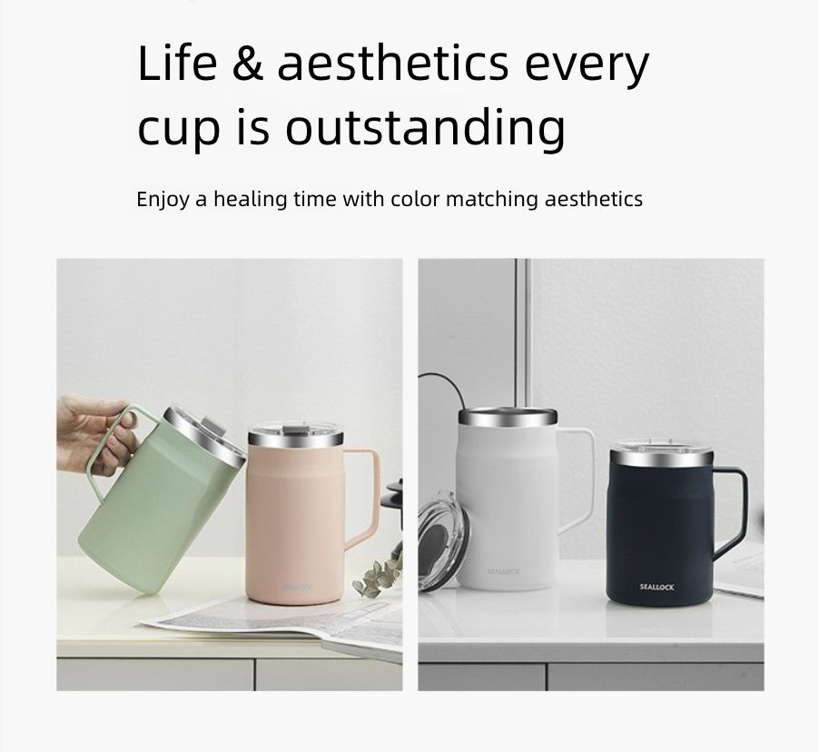Ins Style Stainless Steel Coffee Cup Portable Insulated Water Cup Stainless Steel Cup Sealed with Lid Mark Cup Kitchen Dining Dinnerware Coffee Cups Mugs