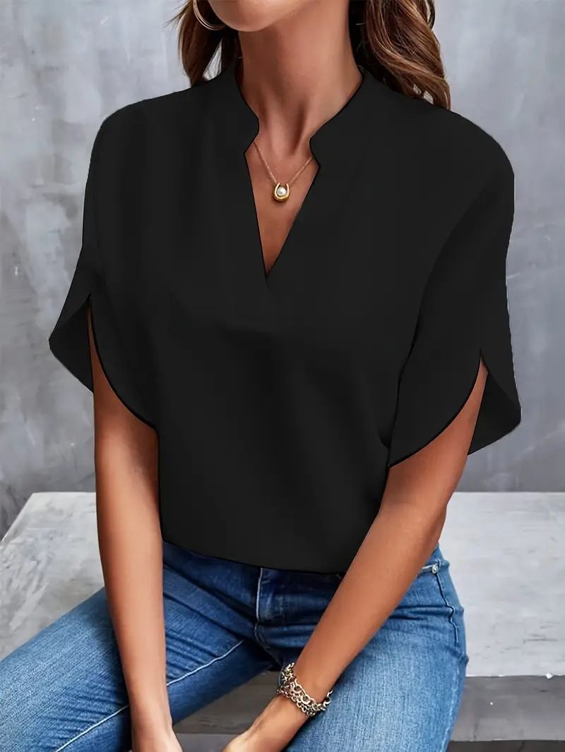 Women's 2024 Summer casual solid color V-neck loose shirt top women ST24003