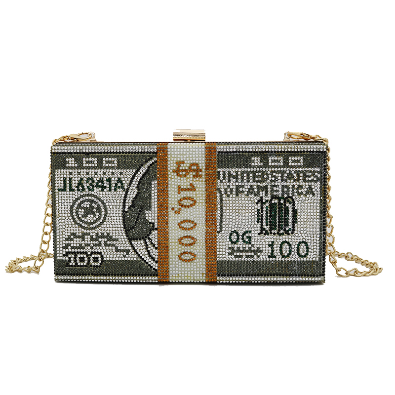 Fashion Diamond Bling Women Evening Bag Day Clutches Lady Shoulder Purse Dollar Money Handbag for Party