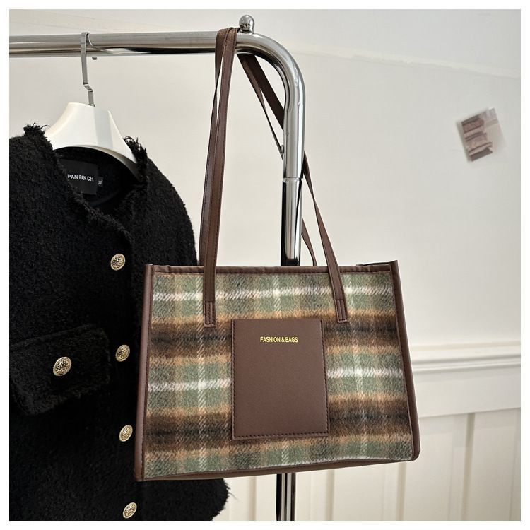 ty6481 New Fashion Contrast Color Handheld Large Bags For Women Briefcase Single Shoulder Cotton Linen Tote Bag Women BagsGreen