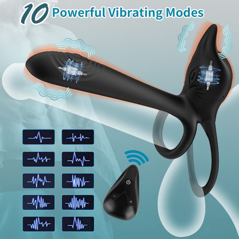 YY943 Vibrating Cock Ring, 3 in 1 Silicone Penis Ring with 10 Vibration Modes G-Spot & Clitoral Stimulator, Couple Vibrator Rechargeable Waterproof Adult Sex Toys with Remote Control for Men or Couples Play