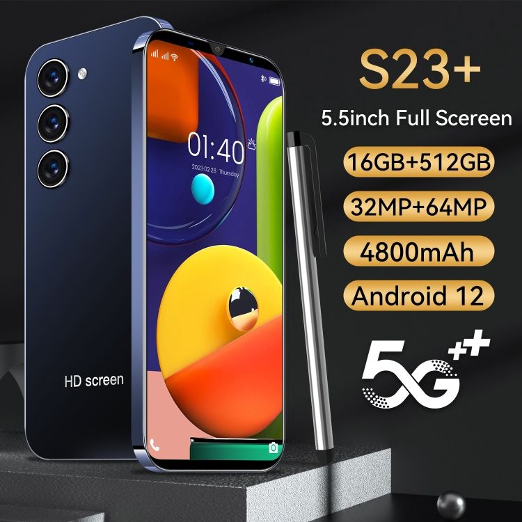 Smart phone 5.5 inch infinity-o screen high-definition water drop screen smartphone S23+intelligent 16GB+512GB Android phone 10 core CRRSHOP HD high-quality GPS navigation fingerprint unlock mobile phone