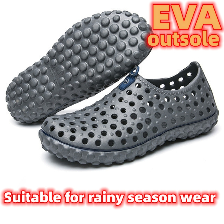 Hollowed out breathable beach shoes men leisure shoes New style Crocs Lightweight non-slip Plus-size man sandal CRRSHOP blue black khaki grey rainy season wear anti-slip Wear resistance over size 40 41 42 43 44 45