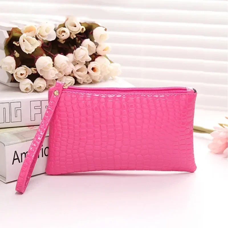 New Women Crocodile Pattern PU Long Wallet Litchi Grain Coin Purse Female Bag Wrist Bags Zipper Phone Pocket Credit Card Holder