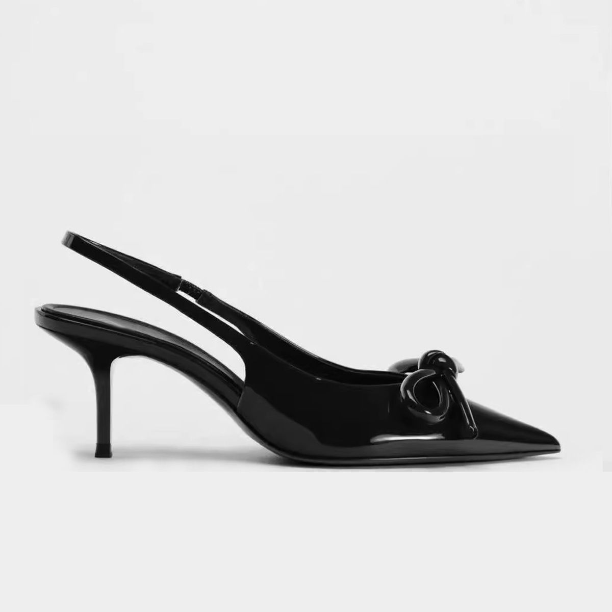 European and American style bow high-heeled pointed-toe sandals for women in summer 2025, red patent leather pointed-toe mules single shoes
