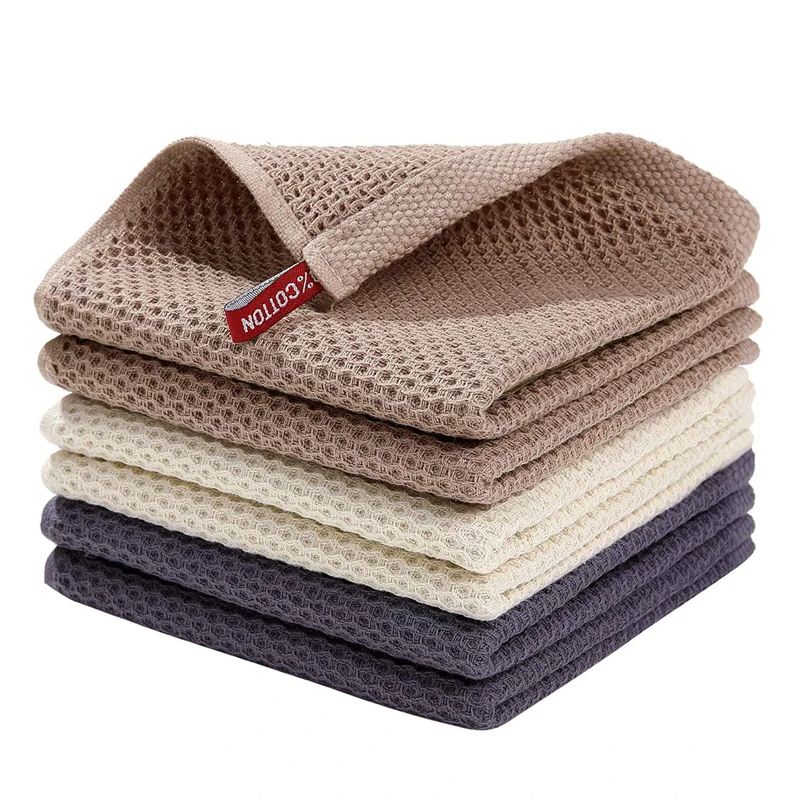 2pcs Cotton Towel Soft Absorbent Dishcloth Kitchen Dish Rags Honeycomb Breathable Face Wash Towel Household Cleaning Cloth Wash Cloth
