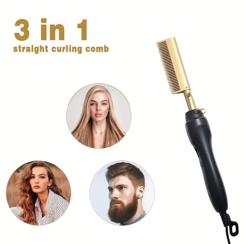 Electric Hot Comb Hair Straightener - Heat Pressing Comb Portable Curling Flat Iron Curlers High Heat Ceramic Press Comb - Professional Electrical Straightening Comb