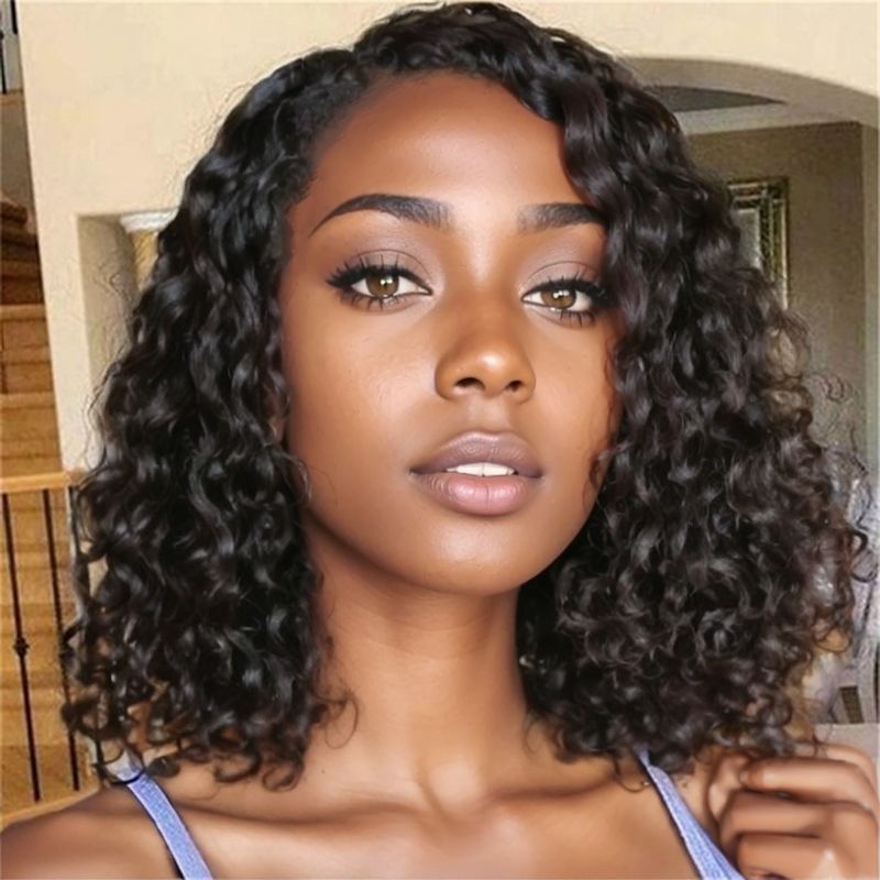 Lace mesh wig, short curly hair, small curls, high-temperature silk synthetic headband CRRSHOP free shipping 13.8 inches Short hair black wigs 