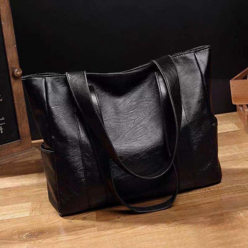 RJ162 Big Bag Women's New Fashion Korean Version Versatile and Simple Large Capacity Tot Bag One Shoulder Handbag Soft Leather