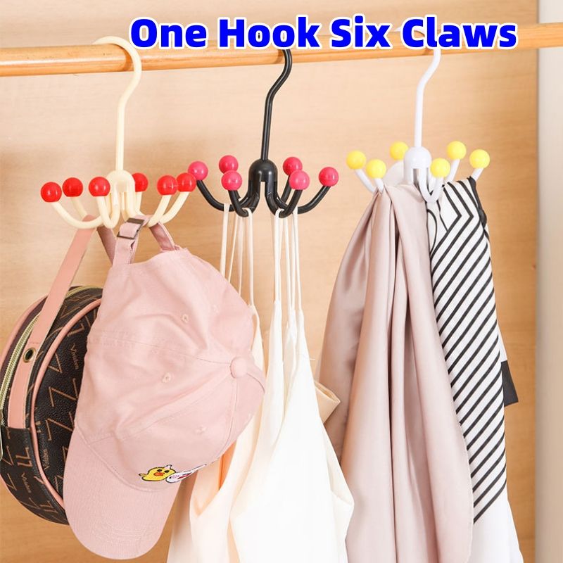 Hanging hat storage hook, wardrobe rotating hook, sling towel bag display shelf One Hook Six Claws Storage Rack 