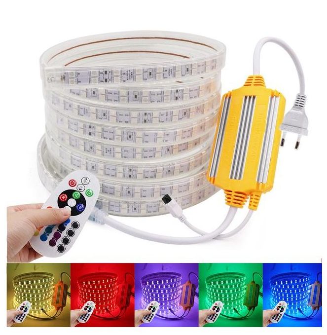 Strip Light LED Lighting Waterproof 110v/220v SMD5050 100M 1PCS 16colors Remote control RGB Led Strip Light 100M/Roll for Home Decor
