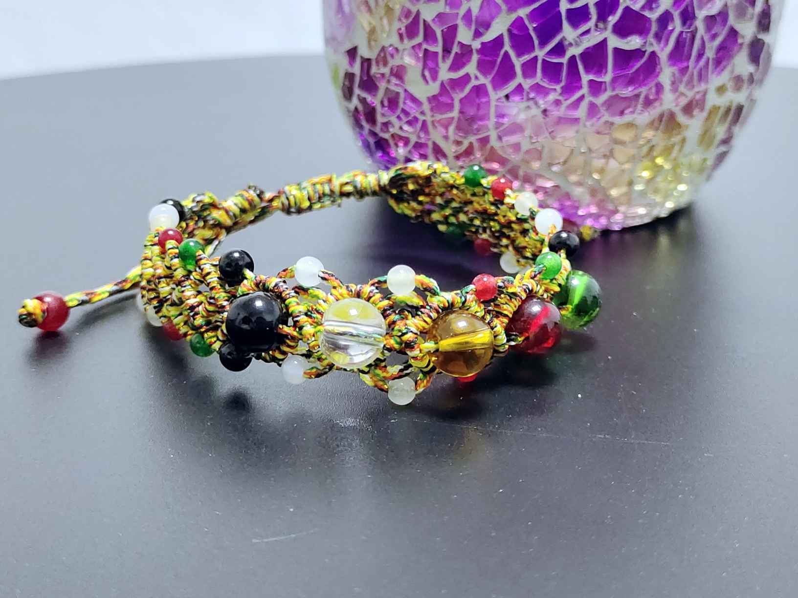 WELLHOME Merry Christmas Chinese New Year five-color thread wide models five-color beads five-color rope bracelets for men and women hand-knitted vajra knot red rope bracelet