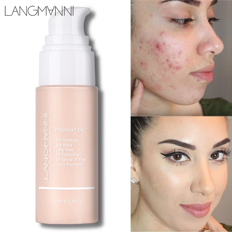 LANGMANNI Liquid Foundation, 13 Shades Available, Full Coverage Long-Lasting Oil-Free Foundation for All Skin Tones, Soft Matte Finish, 30ml