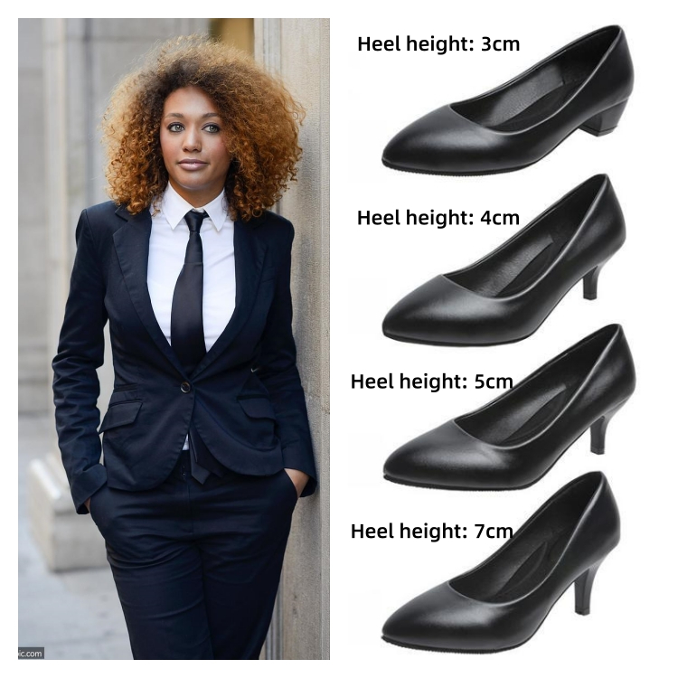 Women black Work shoes female Slender heel Pointed tip Professional women's shoes size 34 35 36 37 38 39 40 CRRSHOP Black leather shoes, single shoes Heel height 3cm 4cm 5cm 7cm  