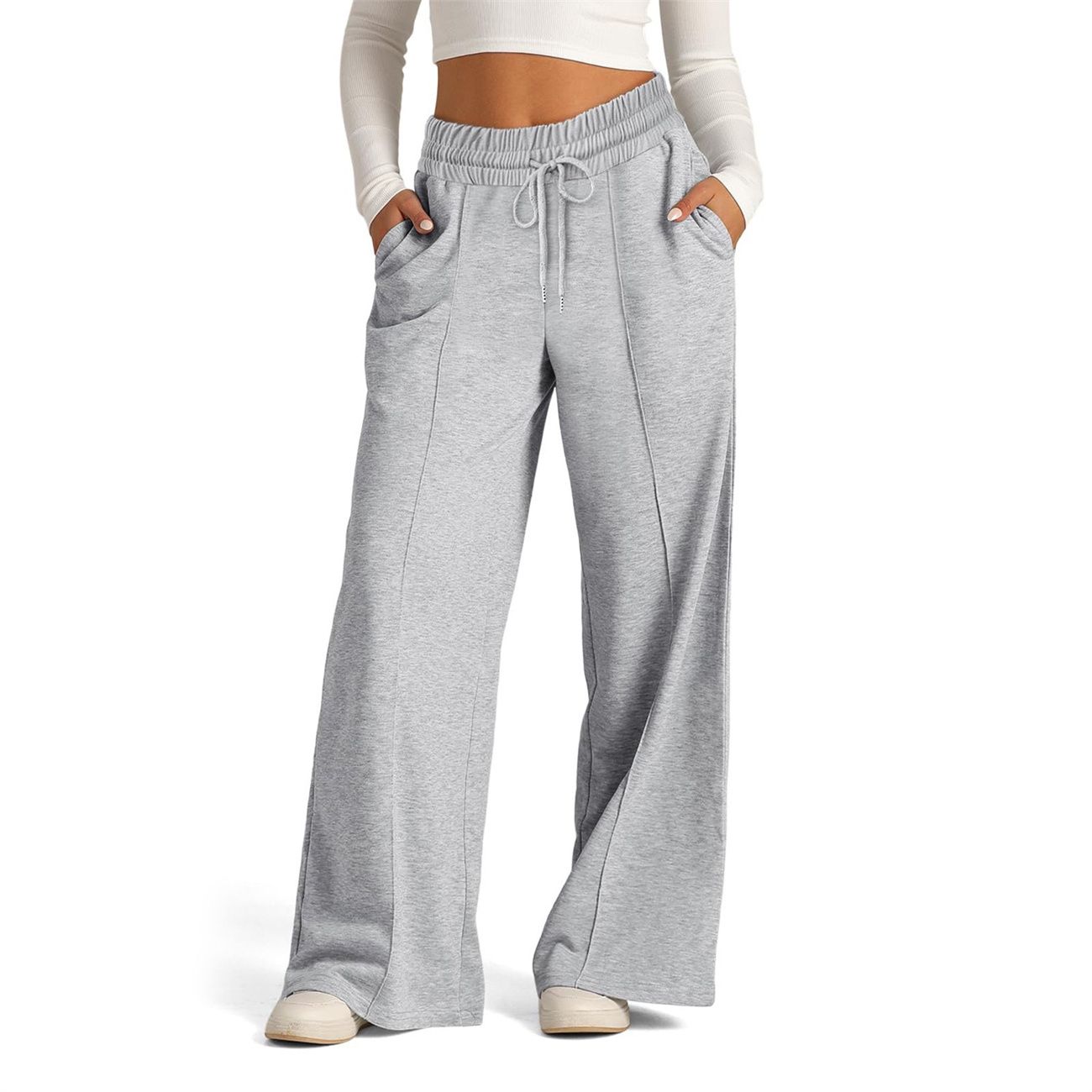 2025 Spring summer Europe and the United States women's tethered solid color waist fashion wide leg casual pants